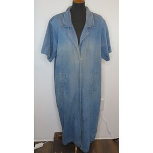BLUE J Denim Button Up Blue Denim Maxi Dress w/ Pockets Womens Sz L EUC